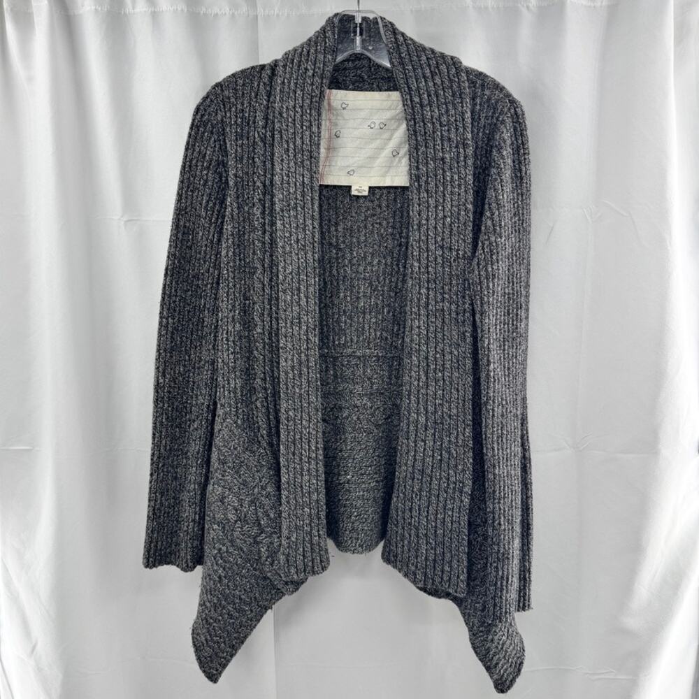Canary Anthropologie Ribbed Wool Blend Peplum Cardigan Sz M Gray Black Sweater